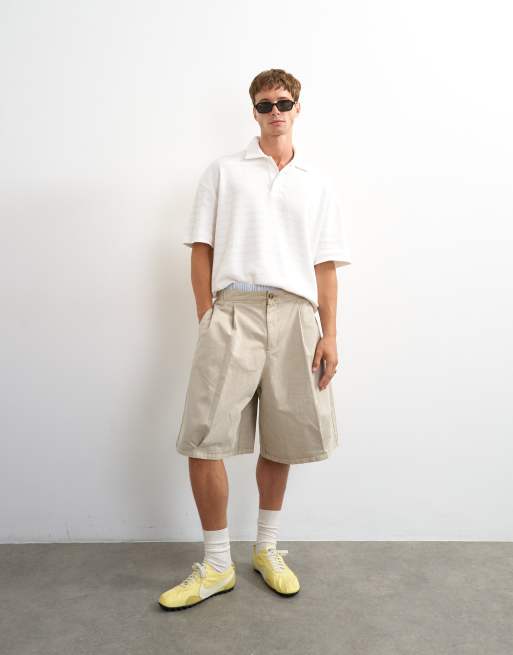 Topman boxig passform strukturerad randig jersey-piké i naturvit, 4 av 5