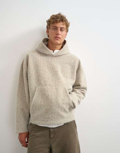 Topman boxy fit børstet borg-hættetrøje i beige - view 1