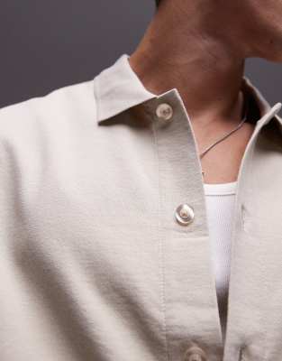Topman boxy fit button through jersey shirt in stone