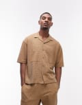 [Topman] Topman boxy fit button through jersey shirt with stripe in mustard-Yellow L MUSTARD