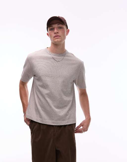 Topman boxy fit fine stripe t-shirt in ecru