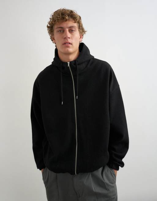 Topman boxy fit funnel neck hoodie in black, 2 of 5