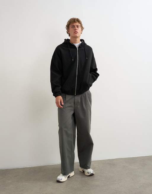 Topman boxy fit funnel neck hoodie in black, 3 of 5