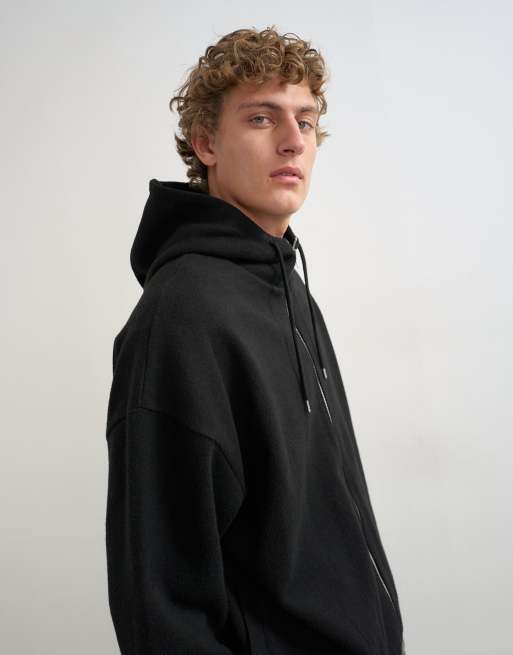Topman boxy fit funnel neck hoodie in black, 4 of 5
