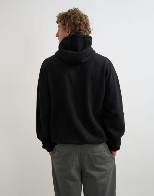 Topman boxy fit funnel neck hoodie in black, 5 of 5