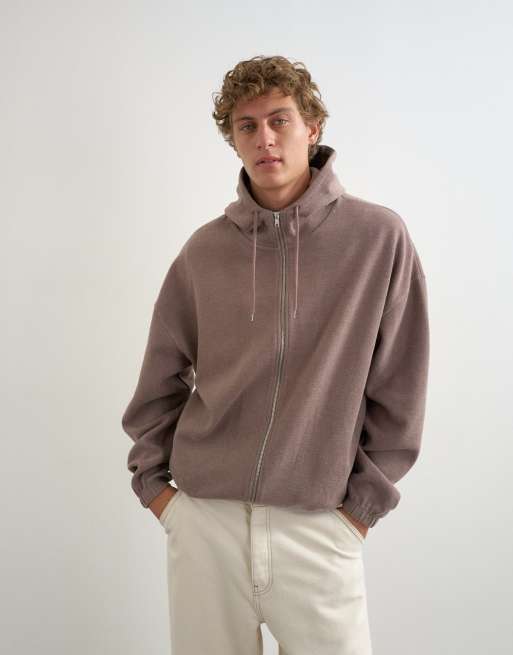 Topman boxy fit funnel neck hoodie in putty, 2 of 5