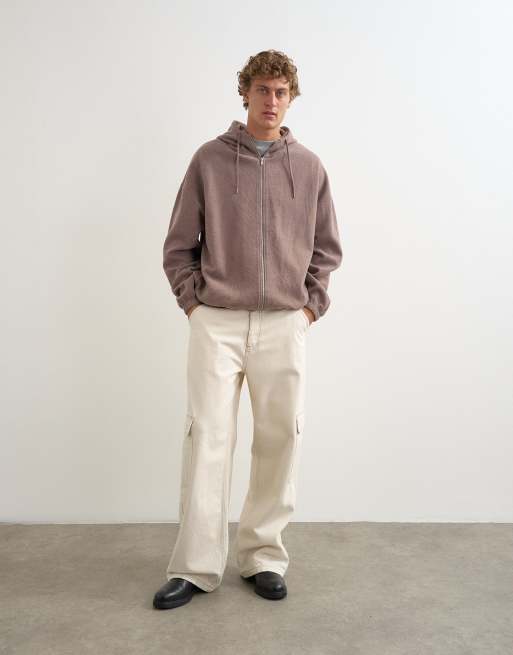Topman boxy fit funnel neck hoodie in putty, 3 of 5