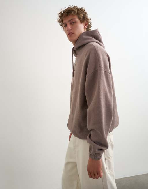 Topman boxy fit funnel neck hoodie in putty, 4 of 5