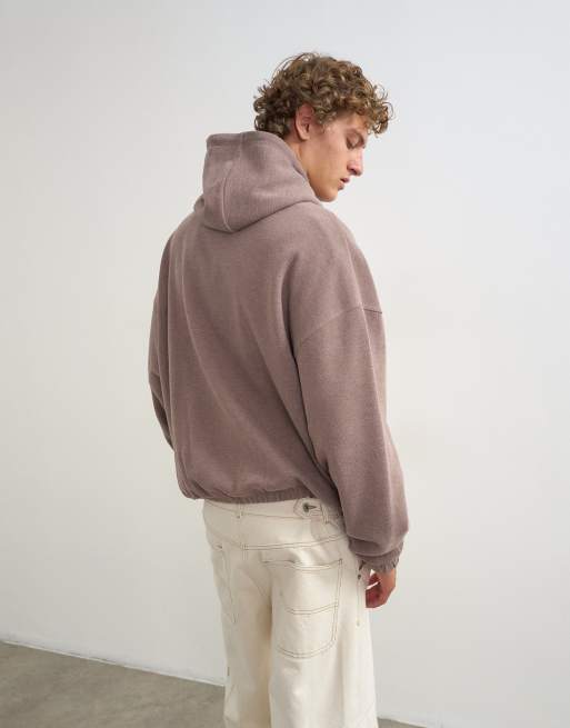 Topman boxy fit funnel neck hoodie in putty, 5 of 5