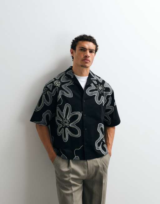 Topman boxy fit heavyweight jersey shirt with all over floral