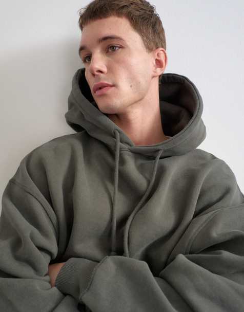 Topman boxy fit hættetrøje med slidt effekt i vasket khaki - view 1