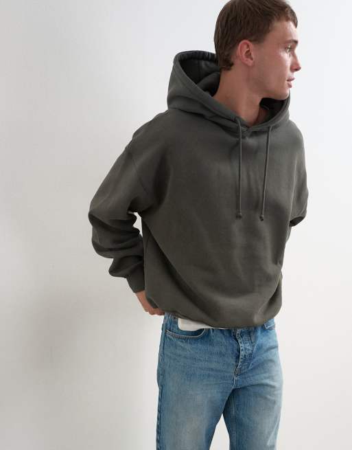 Topman boxy fit hættetrøje med slidt effekt i vasket khaki, 2 af 5