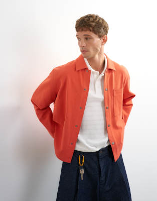 Topman Boxy Fit Jersey Shacket In Orange
