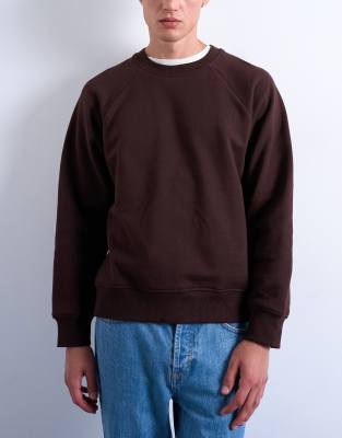 Topman Boxy Fit Raglan Sweatshirt In Brown