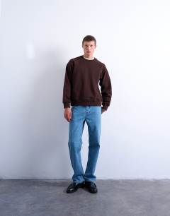 Model wearing Boxy fit raglan sweatshirt in brown