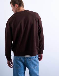 Model wearing Boxy fit raglan sweatshirt in brown