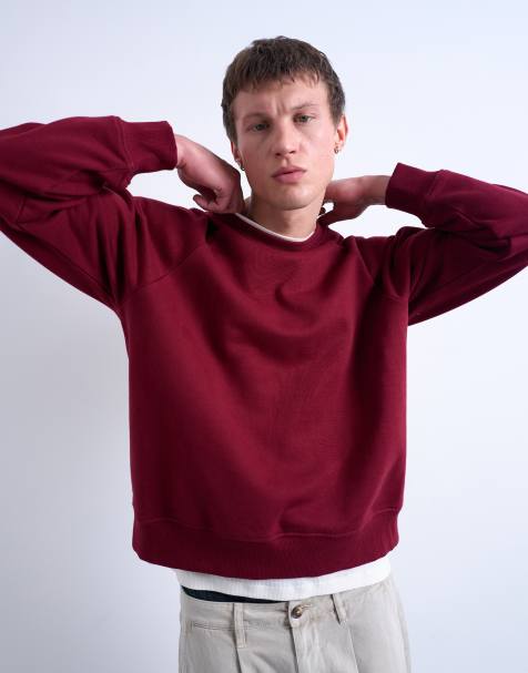 Topman boxy fit raglan sweatshirt in burgundy - view 1