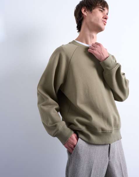 Topman boxy fit raglan sweatshirt in khaki - view 1