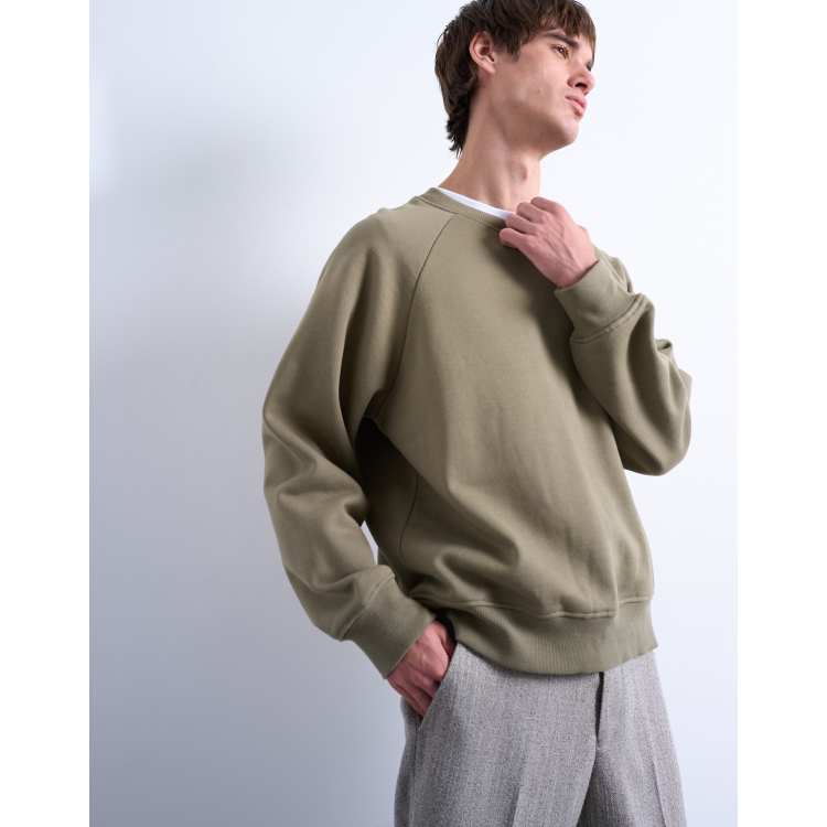 m.u CLASSY RAGLAN SWEAT ベージュ×ブラック Topman boxy fit raglan sweatshirt in khaki | ASOS