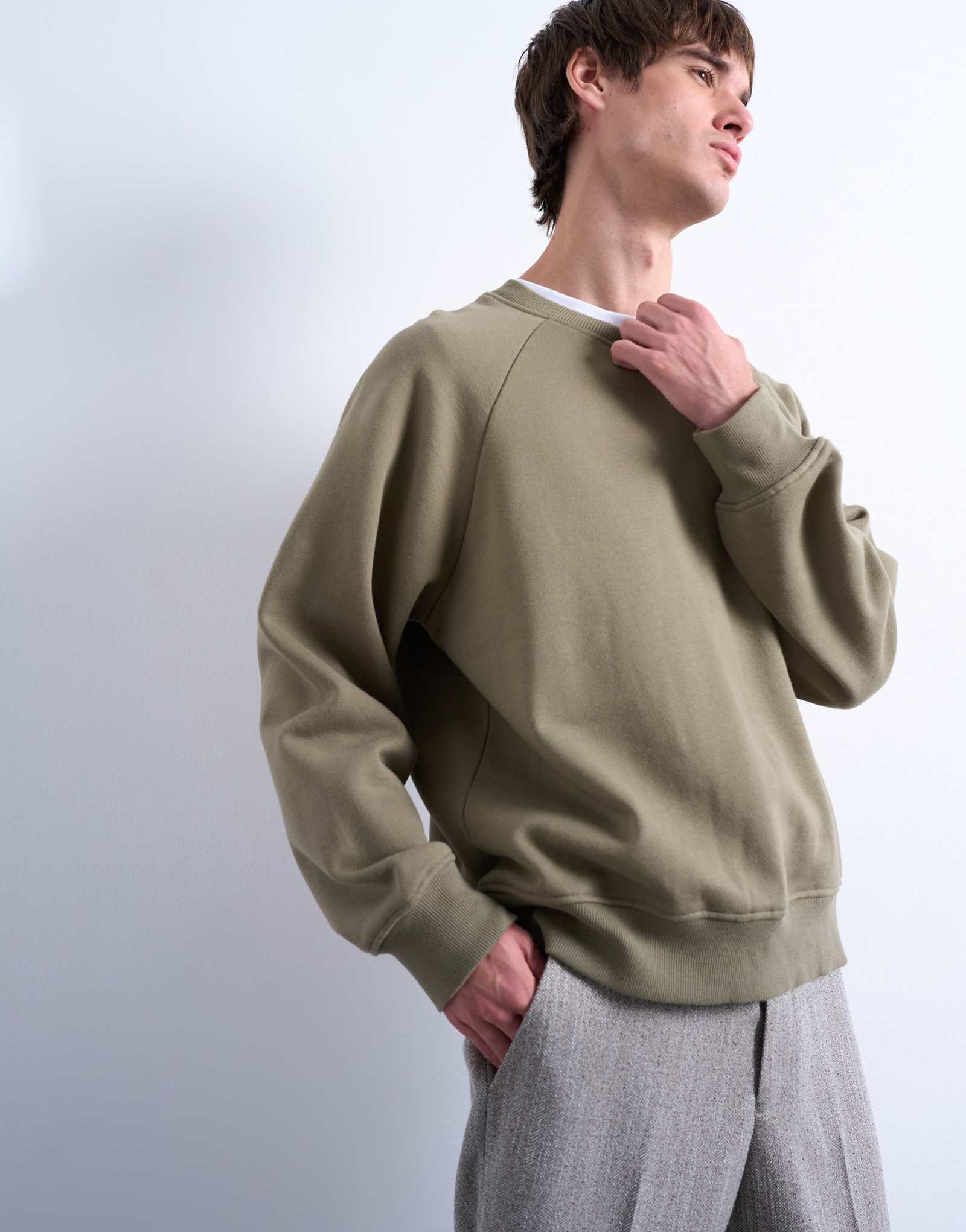 Облегающая толстовка-реглан Topman цвета хаки