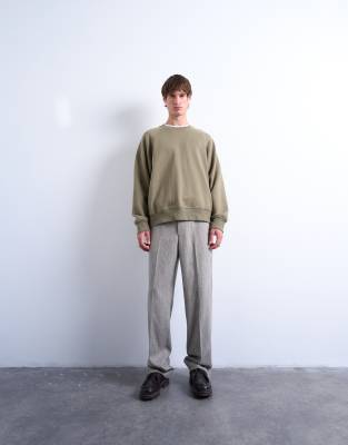 Topman boxy fit raglan sweatshirt in khaki | ASOS