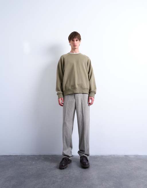Topman boxy fit raglan sweatshirt in khaki, 2 of 5