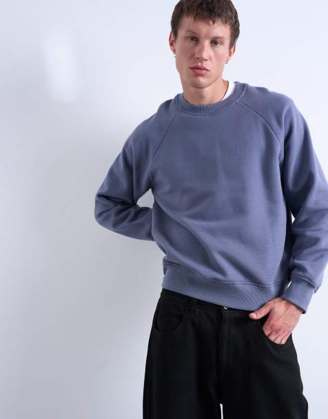 Topman boxy fit raglan sweatshirt in mid blue - view 1