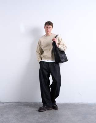 Topman Boxy Fit Raglan Sweatshirt In Neutral