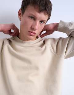 Model wearing Boxy fit raglan sweatshirt in stone