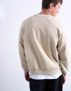 Model wearing Boxy fit raglan sweatshirt in stone