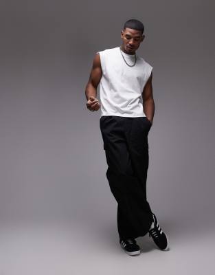 Topman boxy fit sleeveless T-shirt in white