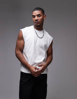 Topman boxy fit sleeveless T-shirt in white