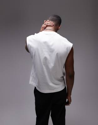 Topman boxy fit sleeveless T-shirt in white