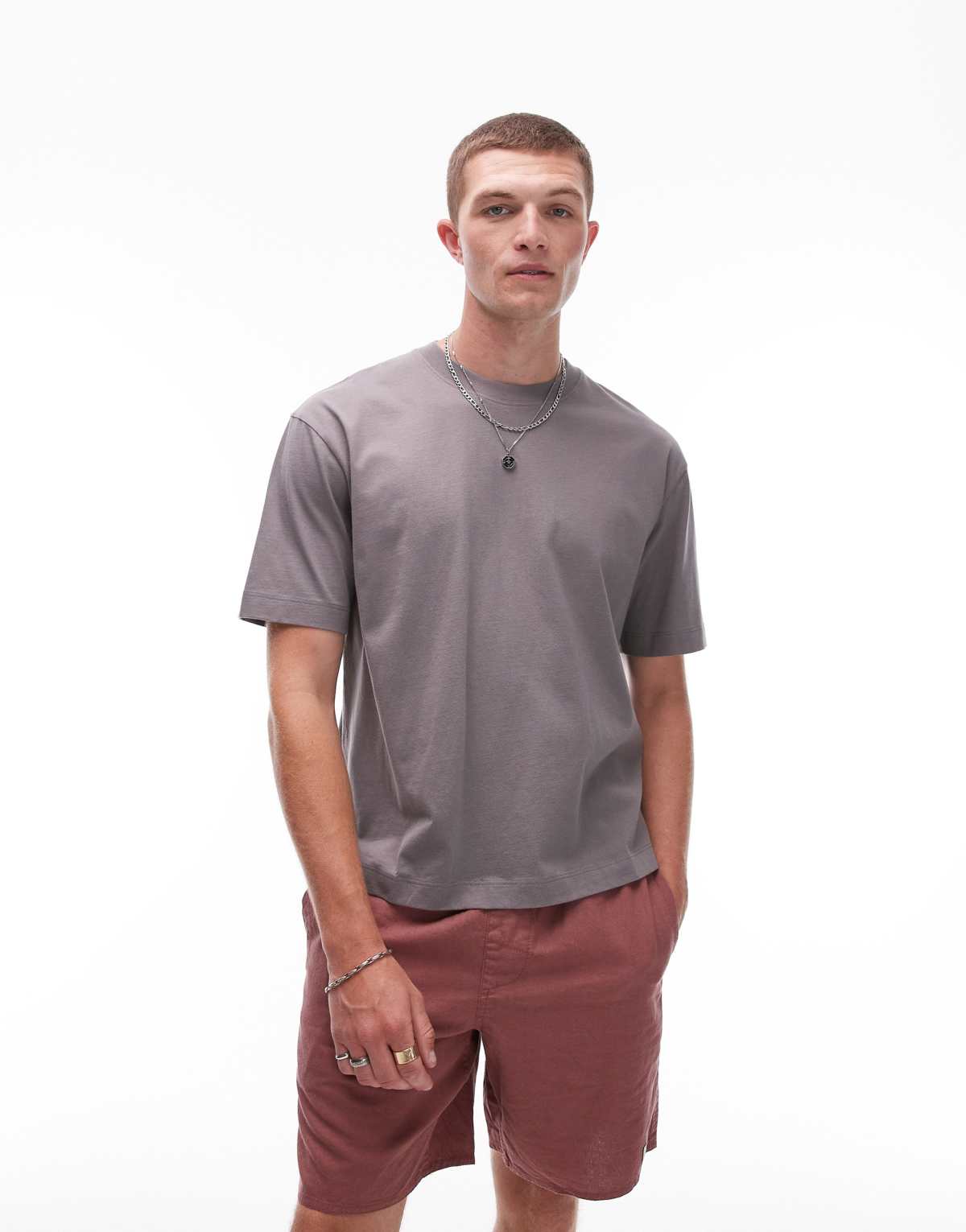 Topman boxy fit t-shirt in mid grey