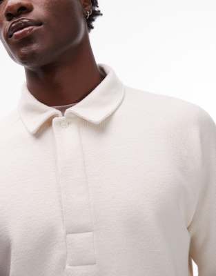 Topman Boxy Fit Textured Raglan Polo Sweat In White