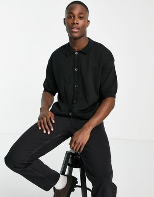 Topman boxy knitted overshirt in black - ASOS Price Checker