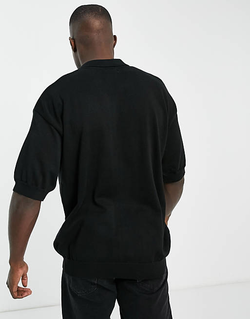 Topman boxy knitted overshirt in black 