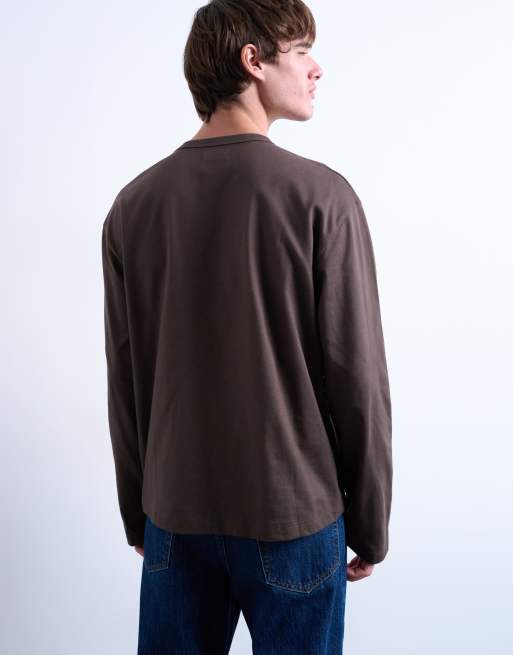 Topman boxy oversized long sleeve t-shirt in brown, 4 of 5