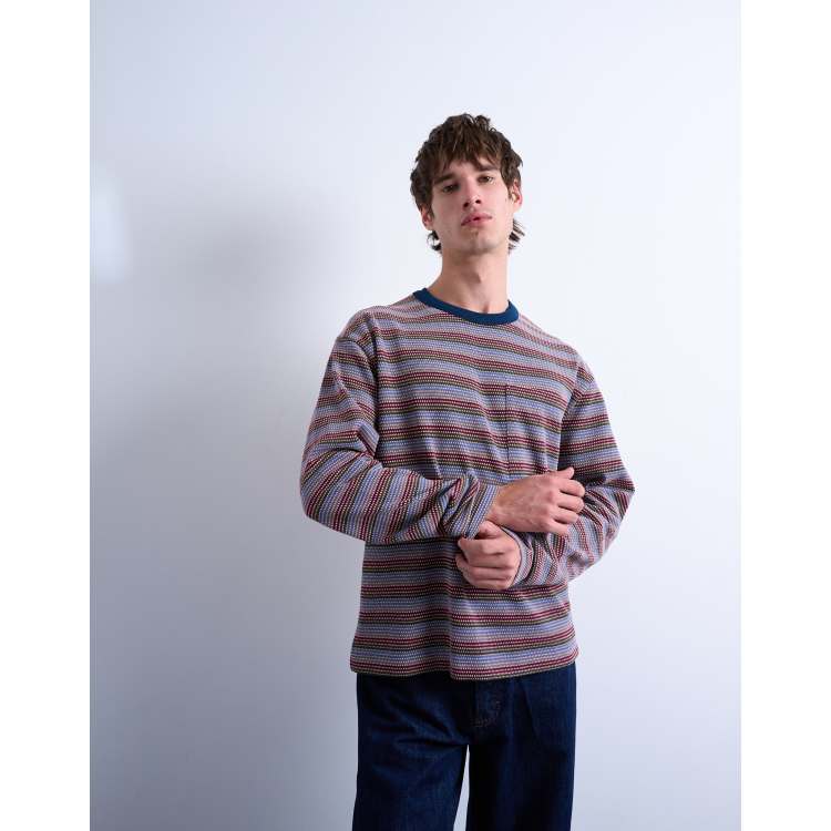 Topman boxy oversized long sleeve T-shirt in multi striped print