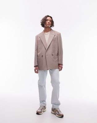 Topman boxy oversized suit jacket in stone-Neutral