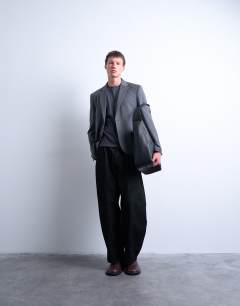 Model wearing Boxy oversized t-shirt in washed charcoal