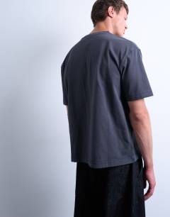 Model wearing Boxy oversized t-shirt in washed charcoal
