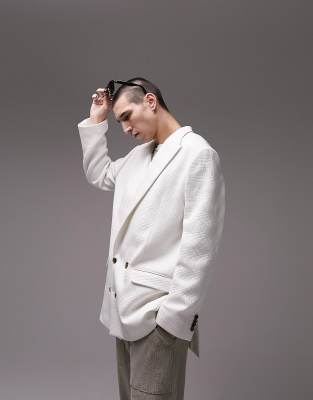 Topman Boxy Oversize Blazer In White