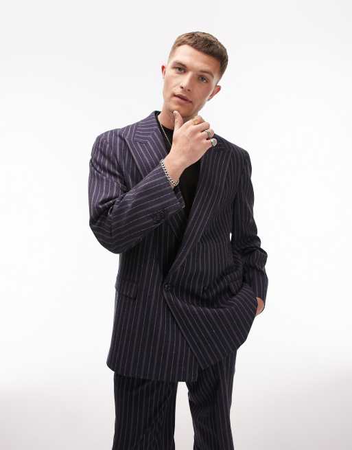 Topman boxy oversized wool mix suit jacket in navy