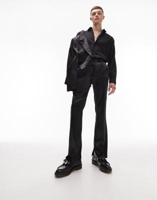 Topman boxy slim high shine suit jacket in black