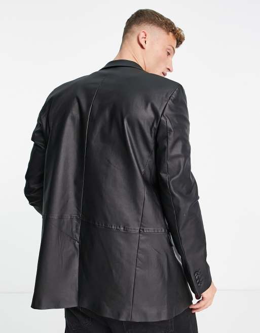 Leather blazer discount mens slim fit