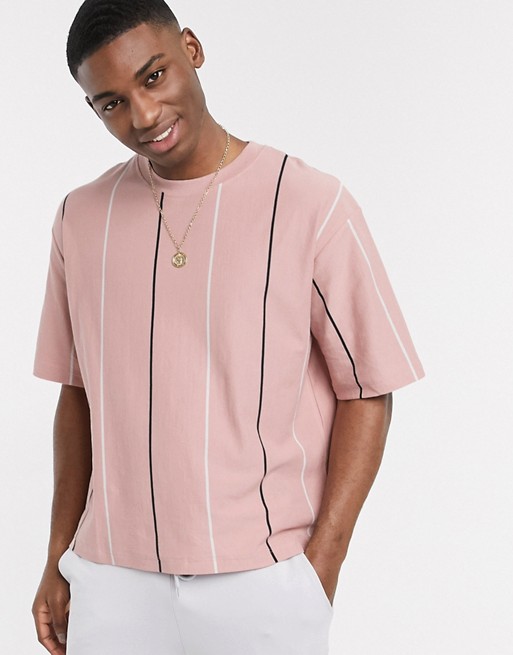 Topman boxy striped t-shirt in pink