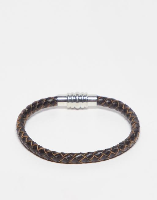 Topman - Bracciale marrone con dettaglio argento