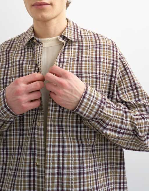 Topman – Brązowa, fakturowana koszula kratkę, o regularnym kroju, 5 z 5