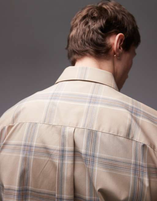 Topman – Brązowa koszula oversize z długimi rękawami w kratę, 4 z 4